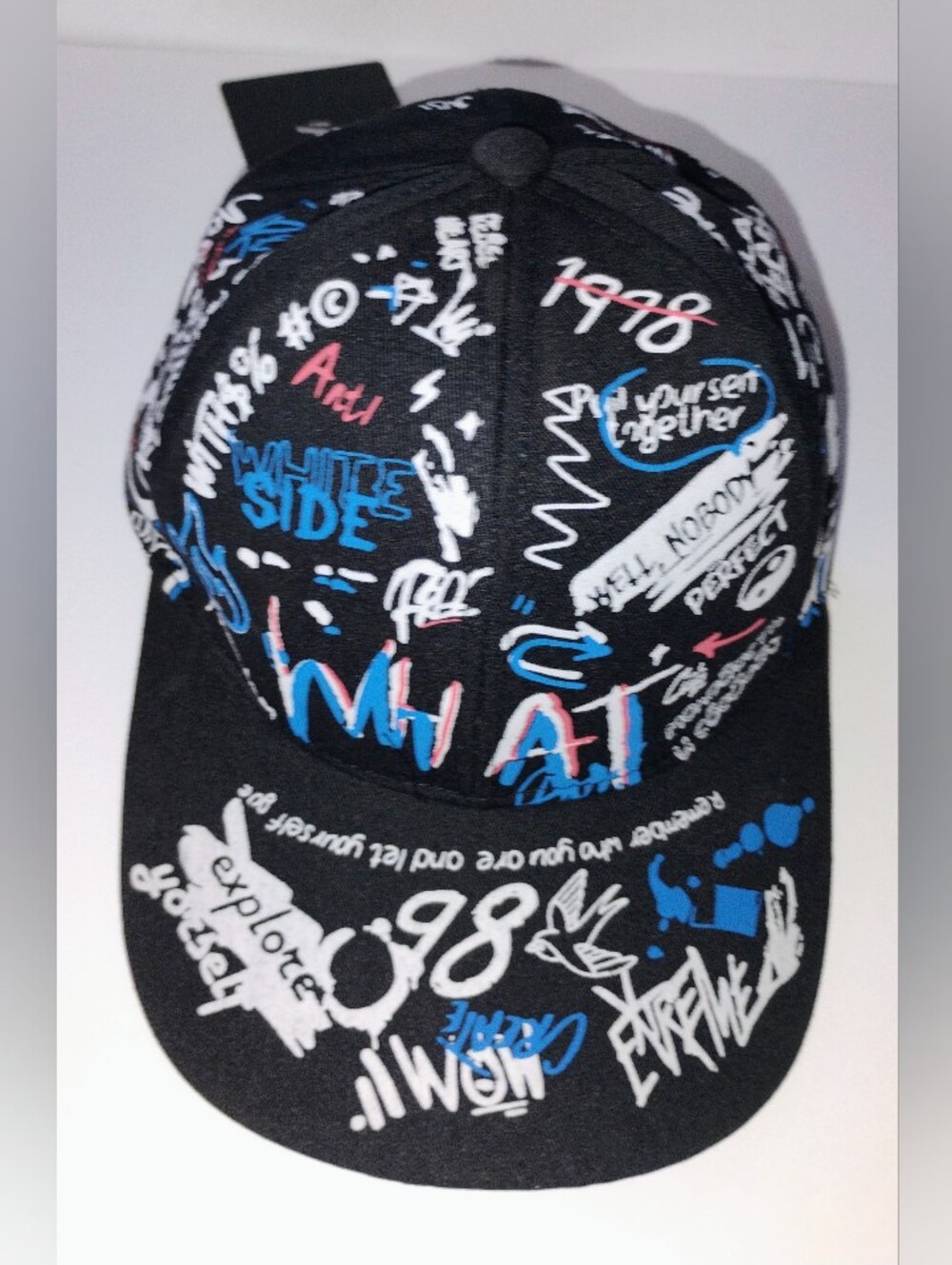 Hoooyi Graffiti Print Adjustable Baseball Cap Hat One Size Black Multi-Color New
